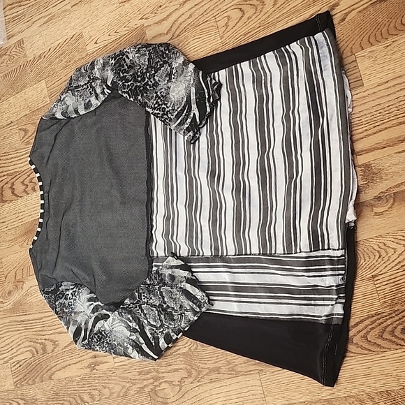 (S) Gea Mesh Stripes Patchwork Lace Top Business Casual Floral Unique Style - Picture 9 of 9